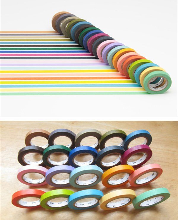 Set of 20 Colored Masking Tapes by MT Washi - Bright and Cool Colors